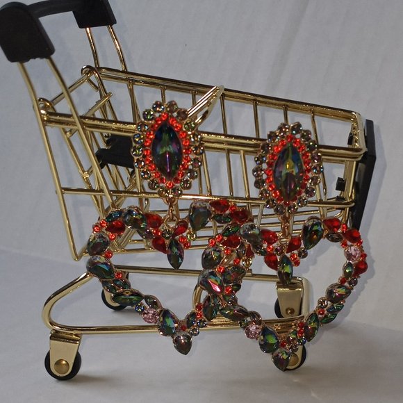 Pink Crystal Statement Heart Earrings - Picture 2 of 8